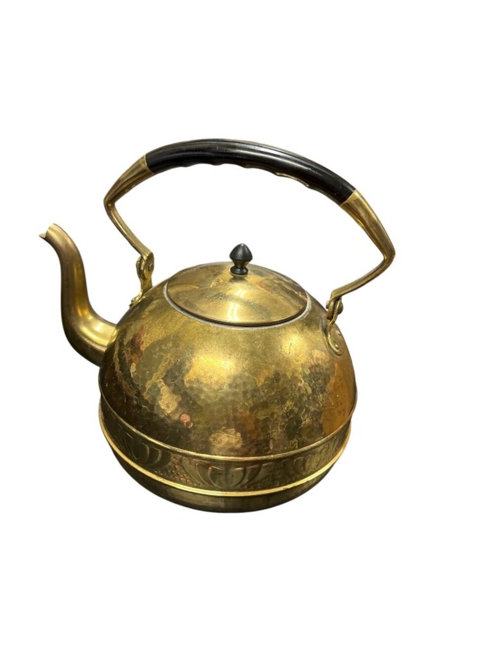 Vintage Hammered Rustic brass tea pot with lid 6"x8"x5" SKU 10-450